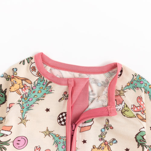 Christmas Green Guy Deer Baby Bamboo Zipper Romper