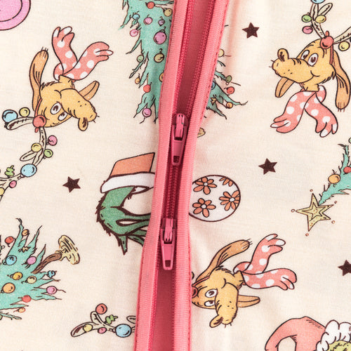 Christmas Green Guy Deer Baby Bamboo Zipper Romper