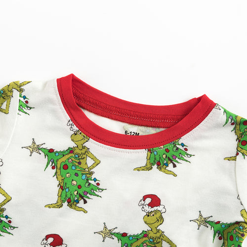 Christmas Tree Green Face Long Sleeve Bamboo 2 Piece Set