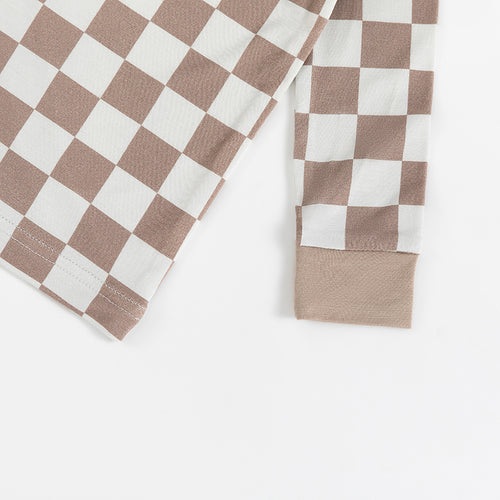 Toddler Boy's Checkerboard Pattern Long Sleeve Top & Pants Set