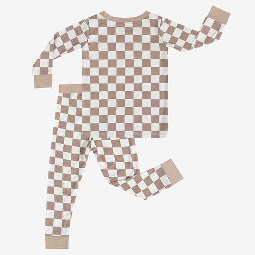 Toddler Boy's Checkerboard Pattern Long Sleeve Top & Pants Set