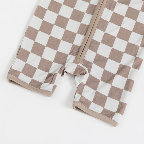 Newborn Baby Bamboo Light Grey Checkerboard Short Romper