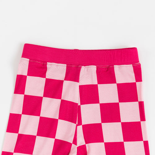Toddler Bamboo Fiber Rose Red Checkerboard Long Sleeve Top + Pants Set