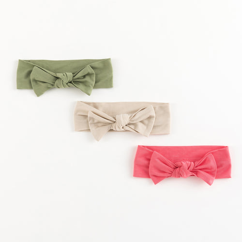 3 Pack Pink&Beige&Green Luxe Bow Headband