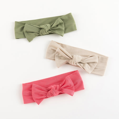 3 Pack Pink&Beige&Green Luxe Bow Headband