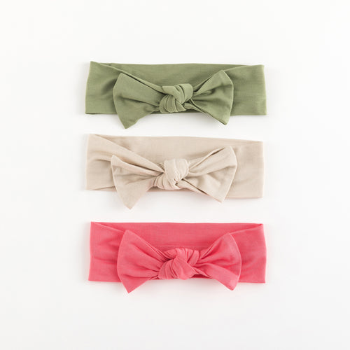 3 Pack Pink&Beige&Green Luxe Bow Headband