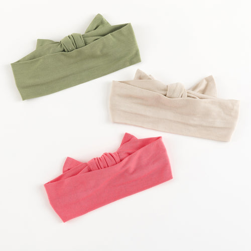 3 Pack Pink&Beige&Green Luxe Bow Headband