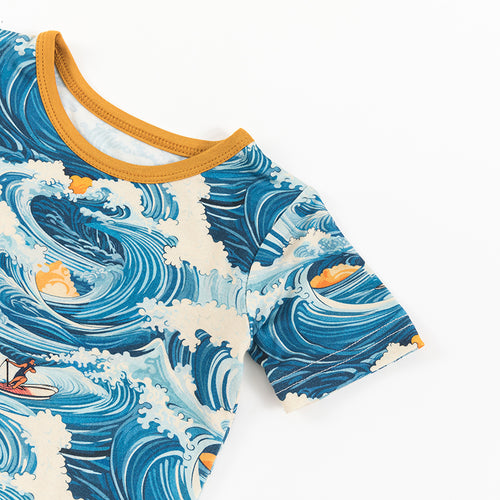 Wave Pattern Bamboo Pajama Short Set