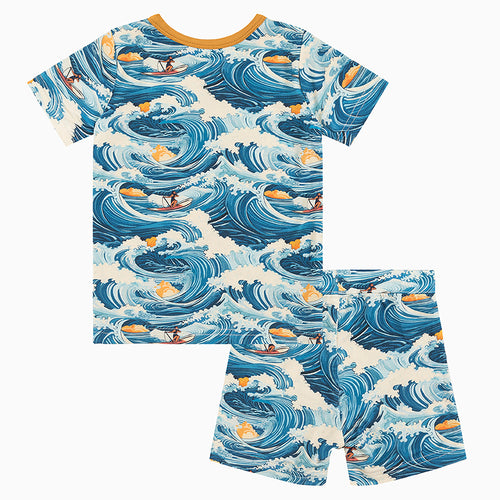 Wave Pattern Bamboo Pajama Short Set