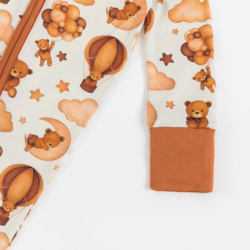 Cartoon Brown Bear Baby Bamboo Zipper Romper