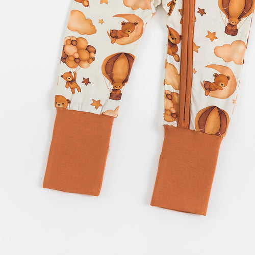 Cartoon Brown Bear Baby Bamboo Zipper Romper