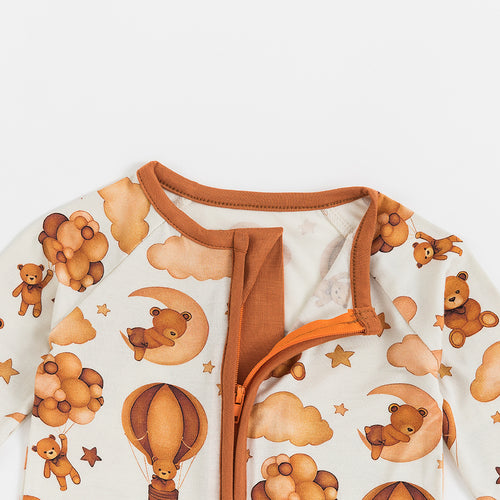 Cartoon Brown Bear Baby Bamboo Zipper Romper