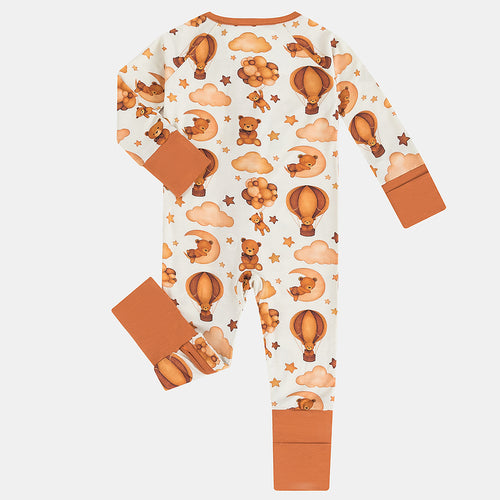 Cartoon Brown Bear Baby Bamboo Zipper Romper