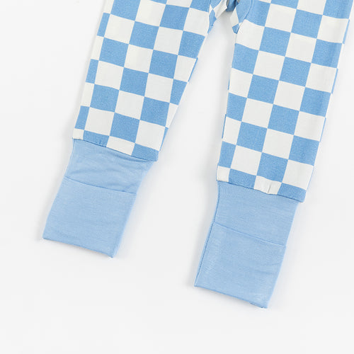 Bamboo Newborn Zippered Bodysuit with Blue Checkerboard Design