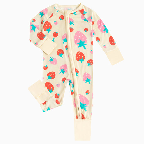 Strawberry Pattern Baby Bamboo Zipper Romper