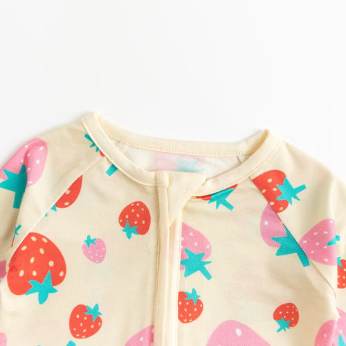 Strawberry Pattern Baby Bamboo Zipper Romper