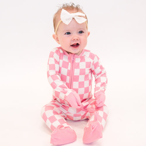 Comfy High-end Bamboo Pink Checkerboard Print Long Sleeve