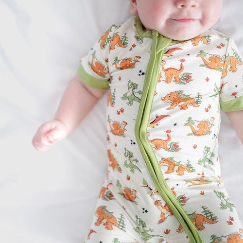 Dinosaur Adventure Baby Bamboo Short Zipper Romper Pajamas