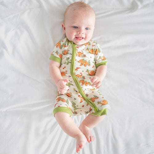 Dinosaur Adventure Baby Bamboo Short Zipper Romper Pajamas