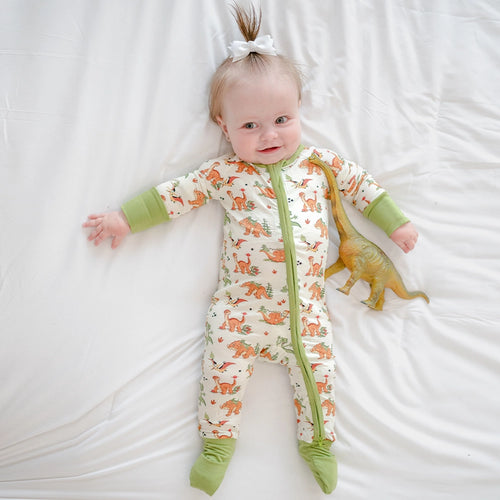 Dinosaur Adventure Baby Bamboo Zipper Romper Pajamas