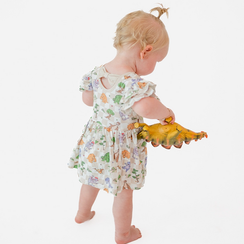 Dinosaur Adventure Plaid Twirl Dress With Bodysuit