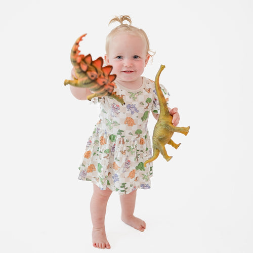 Dinosaur Adventure Plaid Twirl Dress With Bodysuit