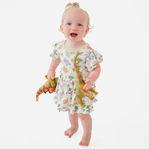 Dinosaur Adventure Plaid Twirl Dress With Bodysuit