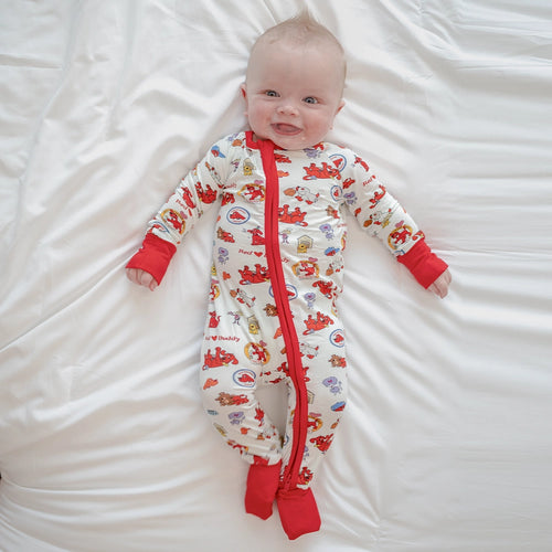 Big Red Dog Baby Bamboo Zipper Romper Pajamas