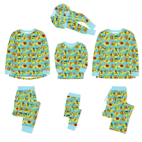 Mystery Adventure Great Dane Dog Blue Bamboo Family Matching Pajamas