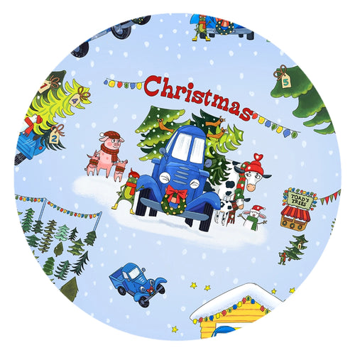 Christmas Blue Car Farm Baby Bamboo Zipper Romper Pajamas