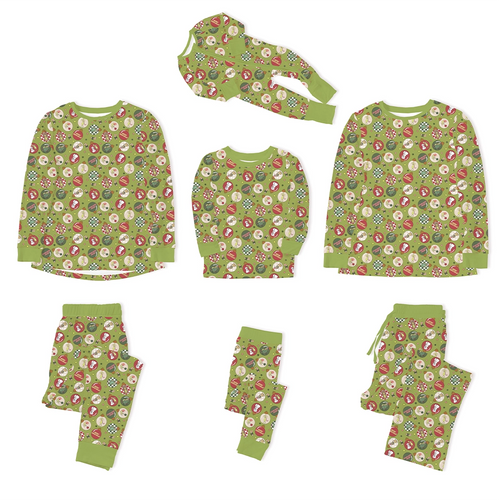 Christmas Green Face Baubles Bamboo Family Matching Pajamas