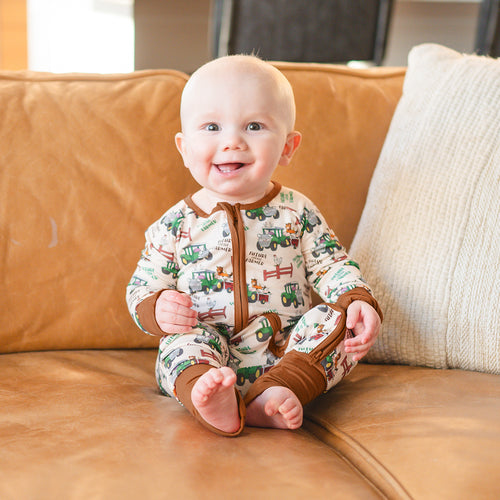 Fancyprince Animal Car Farm Baby Bamboo Brown Zipper Romper Pajamas