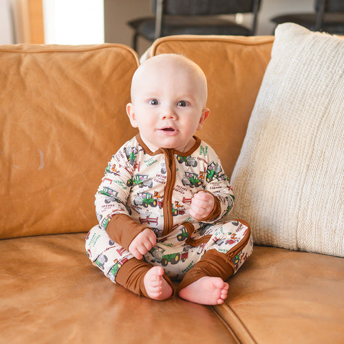 Fancyprince Animal Car Farm Baby Bamboo Brown Zipper Romper Pajamas
