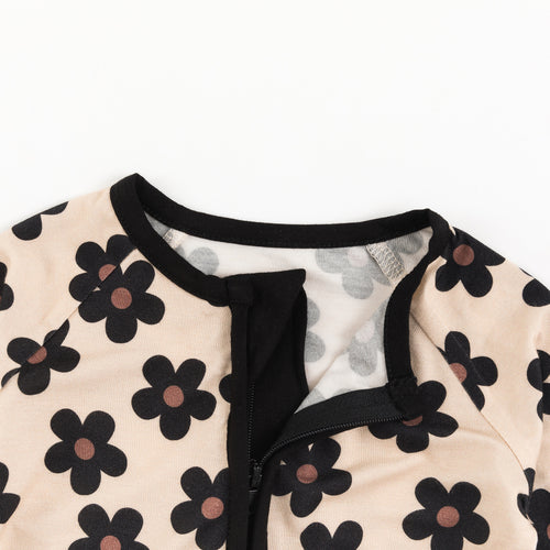 Fancy Prince Black Daisy Baby Bamboo Zipper Romper