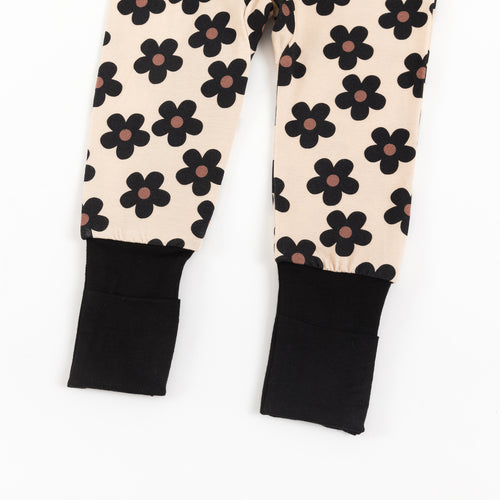 Fancy Prince Black Daisy Baby Bamboo Zipper Romper