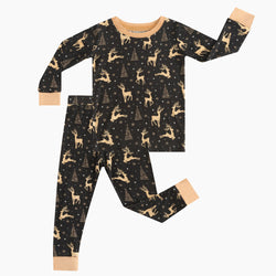 Christmas Tree Deer Kids Bamboo Gold 2 Pieces Pajama Set