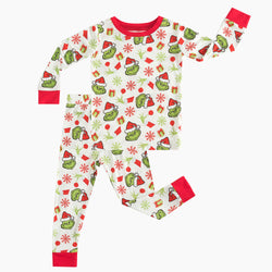 Christmas Sale Green Guy Snowflake Two-Piece Bamboo Viscose Pajama Set