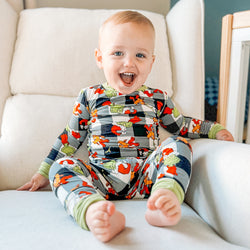 Christmas Green Guy Plaid Kids Bamboo 2 Pieces Pajama Set