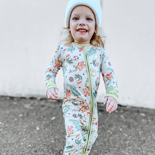 Christmas Green Guy Deer Baby Bamboo Zipper Romper
