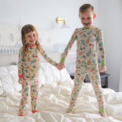 Christmas Sale Prasinous Color Cute Cartoon Figure & Deer Bamboo Kids Pajamas