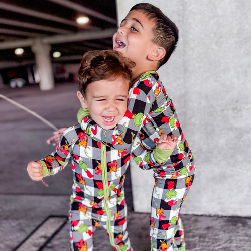 Christmas Green Guy Plaid Baby Bamboo Zipper Romper