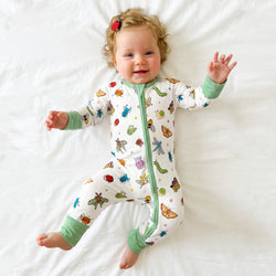 Little Garden Insects Adventure Bamboo Zipper Romper Pajamas