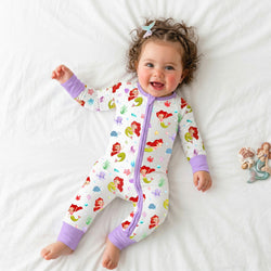 Little Mermaid Ocean Dreams and Sea Friends Purple Bamboo Zipper Romper Pajamas