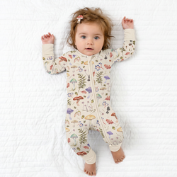 Mushroom Magic Meadow Adventure Bamboo Zipper Romper Pajamas
