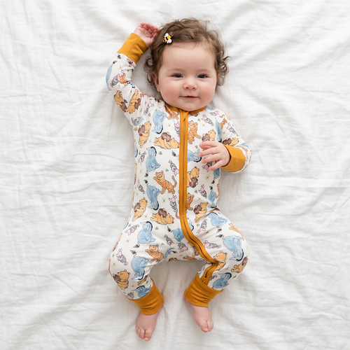 Cartoon Bear Piglet Pattern Bamboo Long Sleeve Onesie