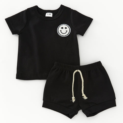 Smiley Face Black Color Shorts Set | Various Colours