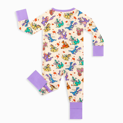 Valentine Dino Love Adventure and Hearts Bamboo Zipper Romper Pajamas