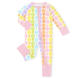 Groovy Daisy Checkerboard Bamboo Zipper Romper Pajamas