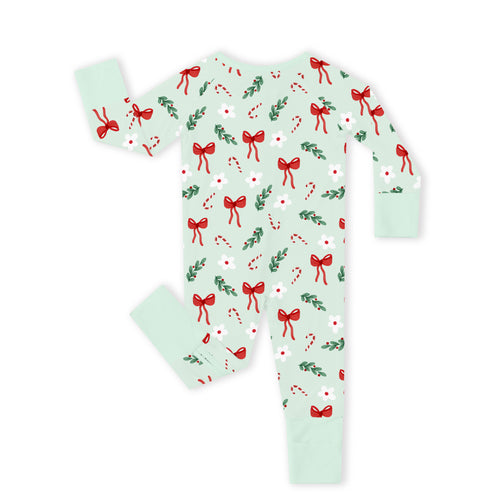Christmas Bows and Candy Cane Garden Bamboo Zipper Romper Pajamas