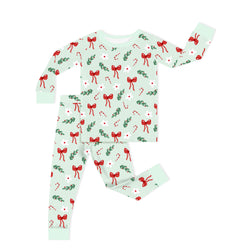 Christmas Bows and Candy Cane Garden Kids Bamboo Two-Piece Pajama Set